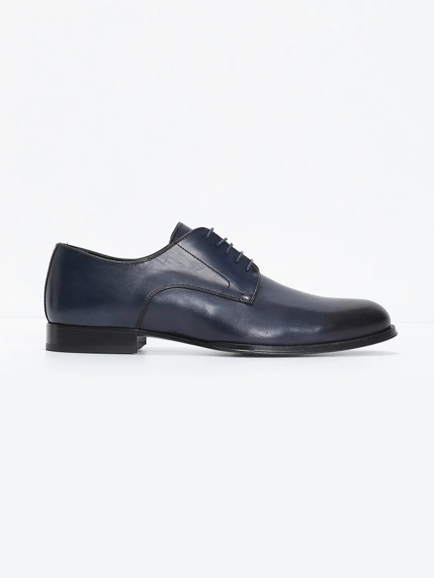 Navy Blue Leather Shoes - 1
