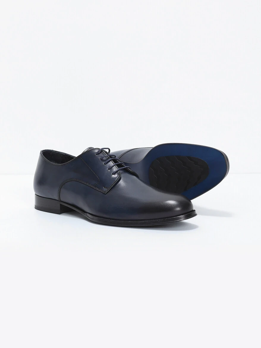 Navy Blue Leather Shoes - 4