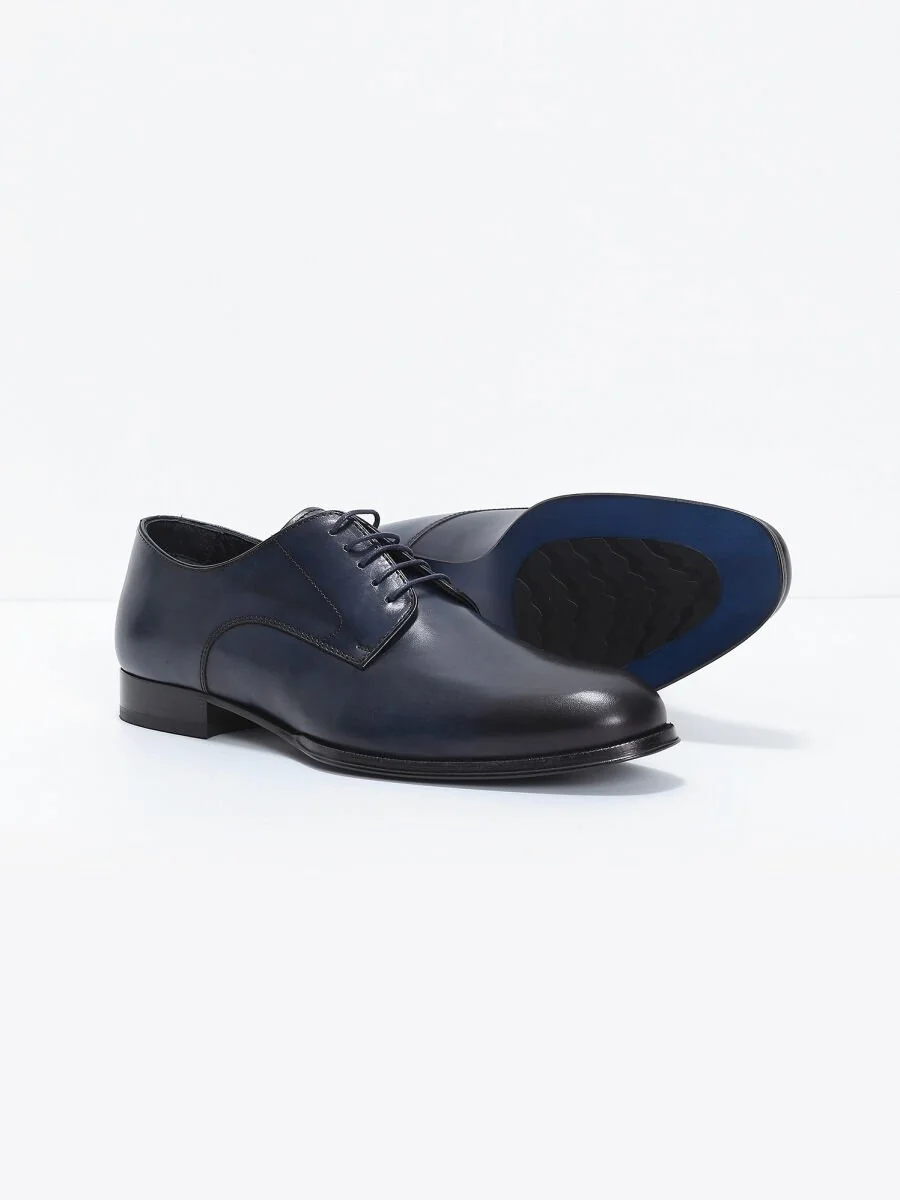 Navy Blue Leather Shoes - 4