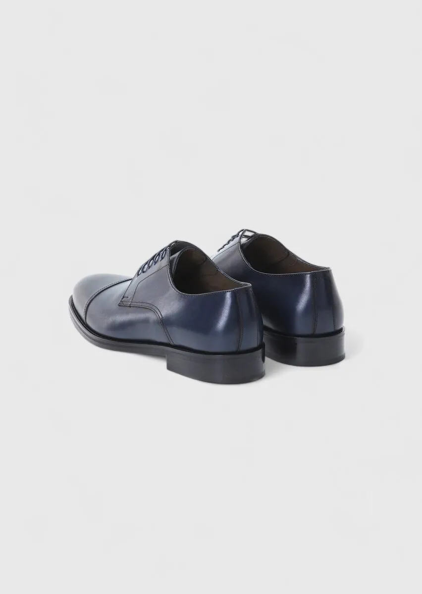 Navy Blue Leather Shoes - 4
