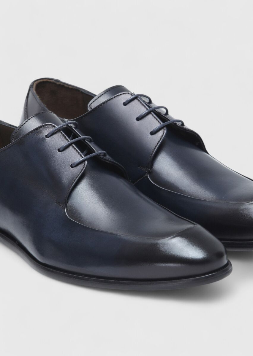 Navy Blue Leather Shoes - 3