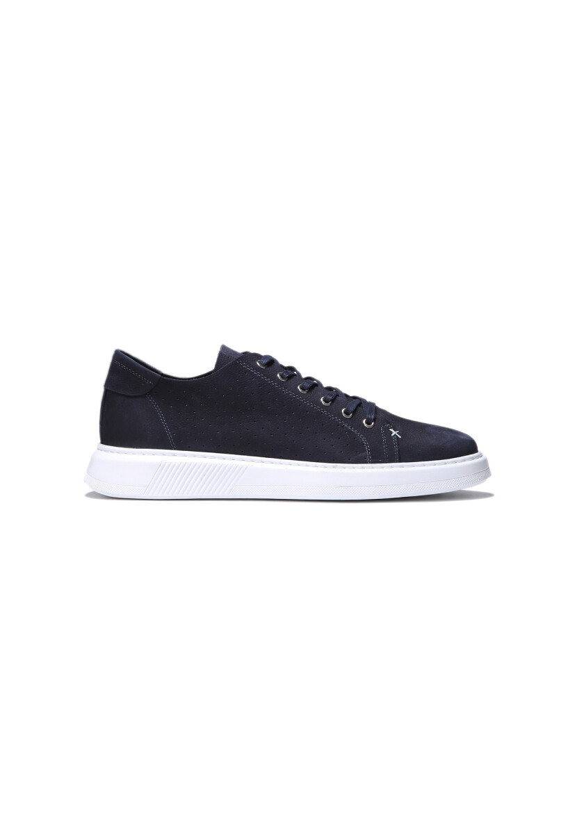 Navy Blue Leather Sneaker - 1