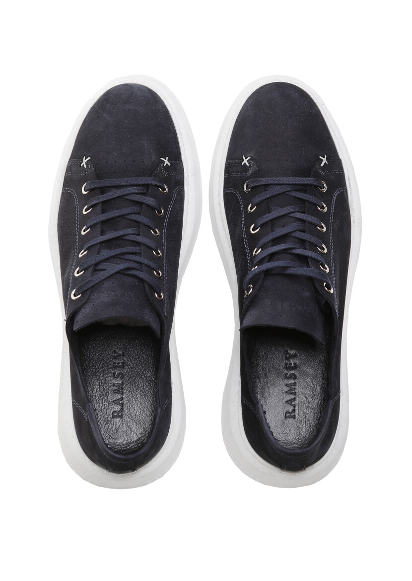 Navy Blue Leather Sneaker - 5