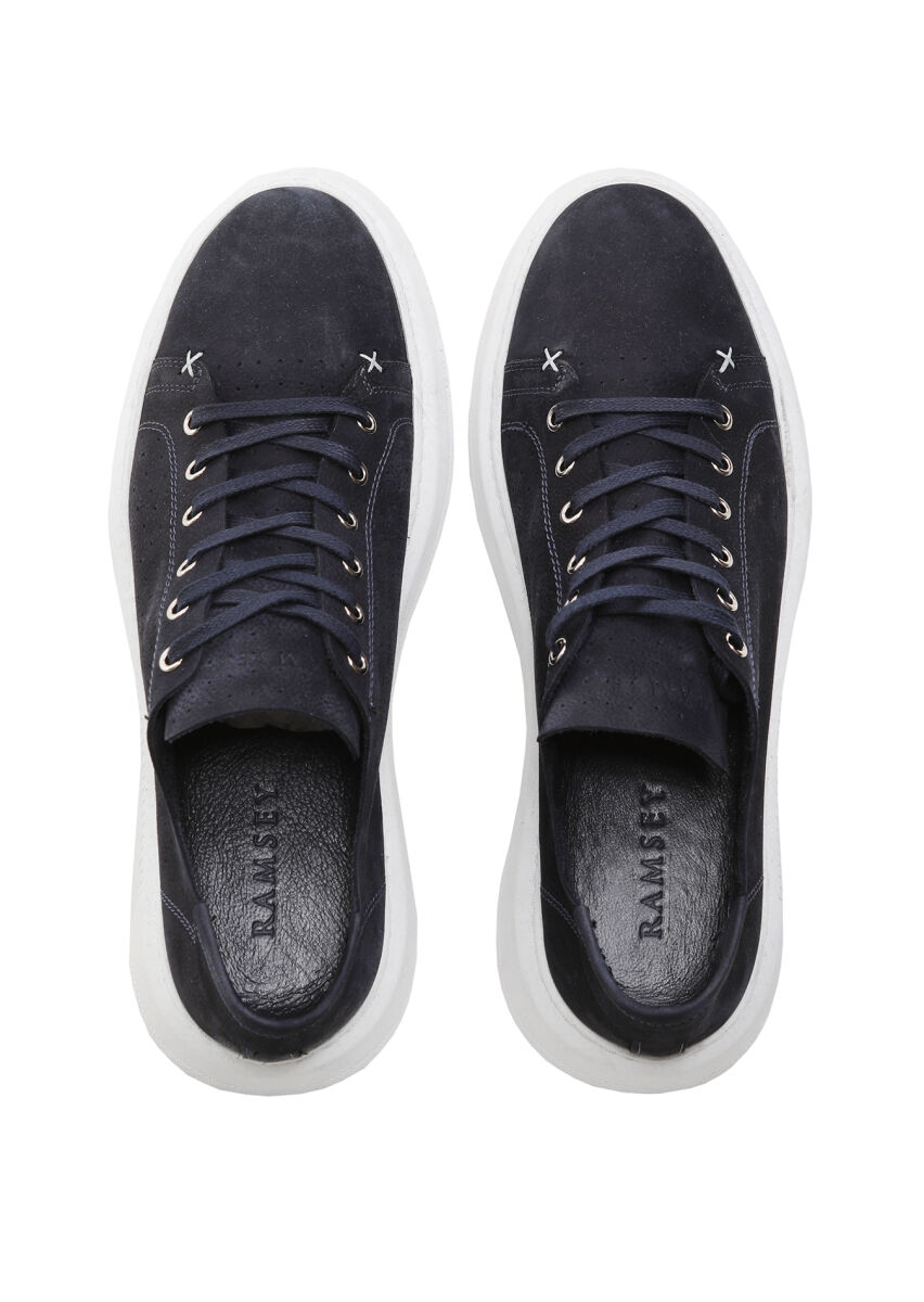 Navy Blue Leather Sneaker - 5