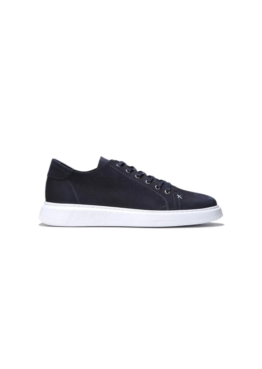 Navy Blue Leather Sneaker - 1