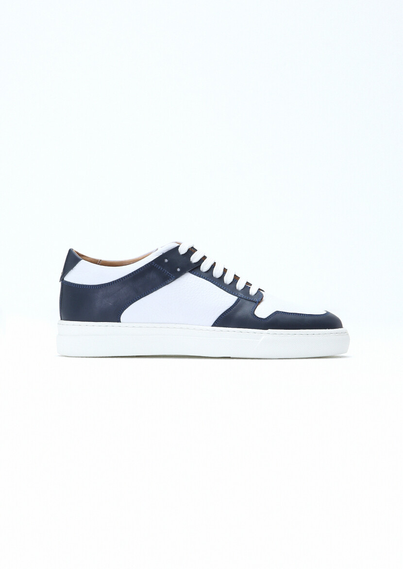 Navy Blue Leather Sneaker - 1