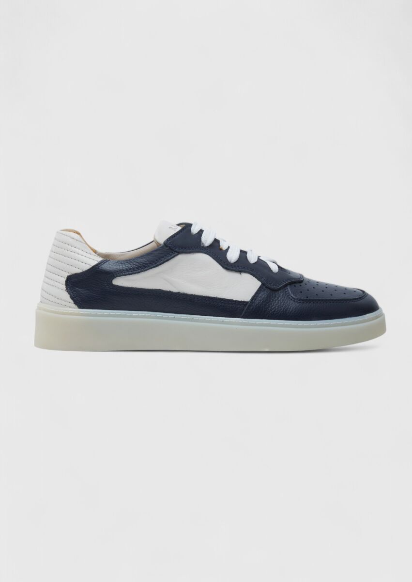 Navy Blue Leather Sneaker - 1