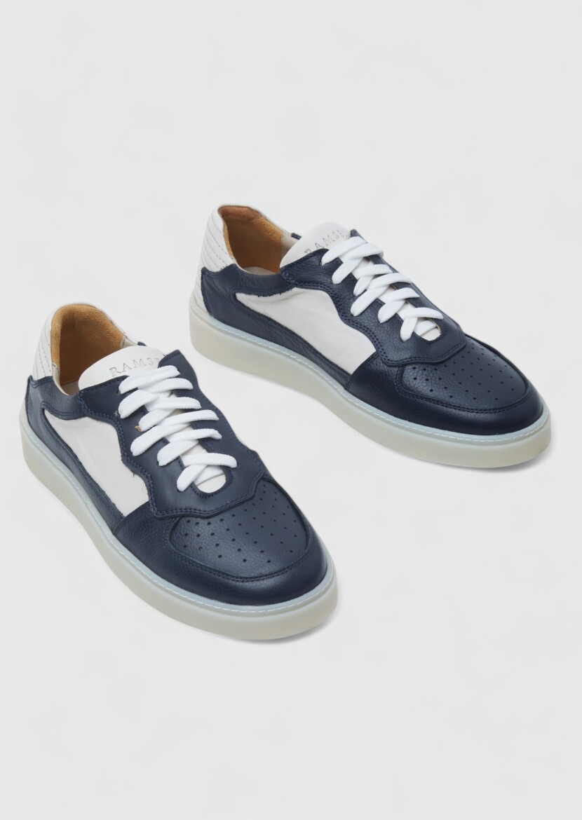 Navy Blue Leather Sneaker - 3