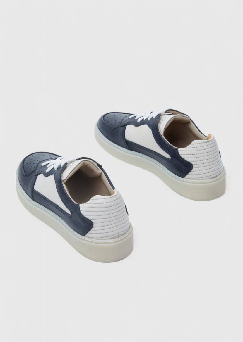 Navy Blue Leather Sneaker - 5