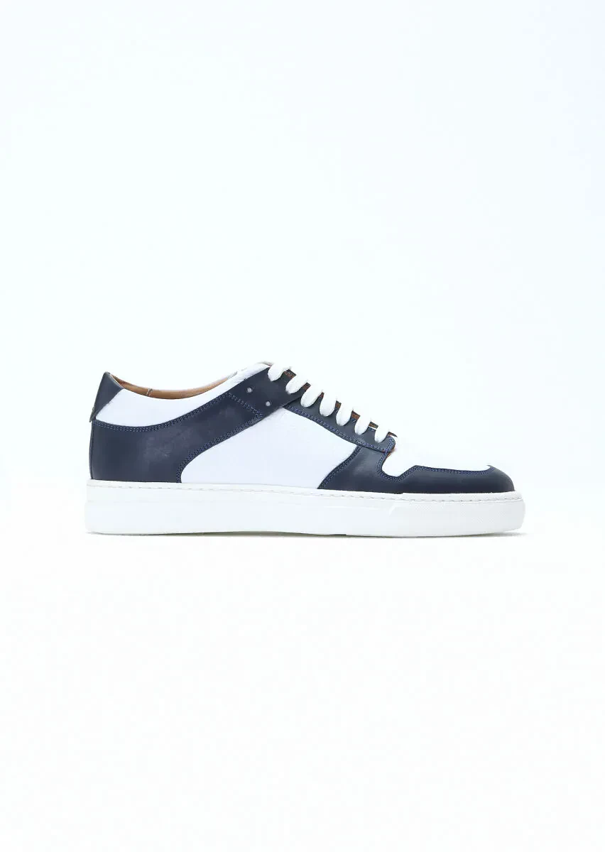 Navy Blue Leather Sport Sneaker - 1