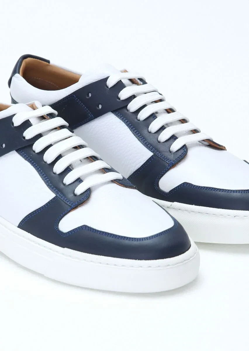 Navy Blue Leather Sport Sneaker - 3
