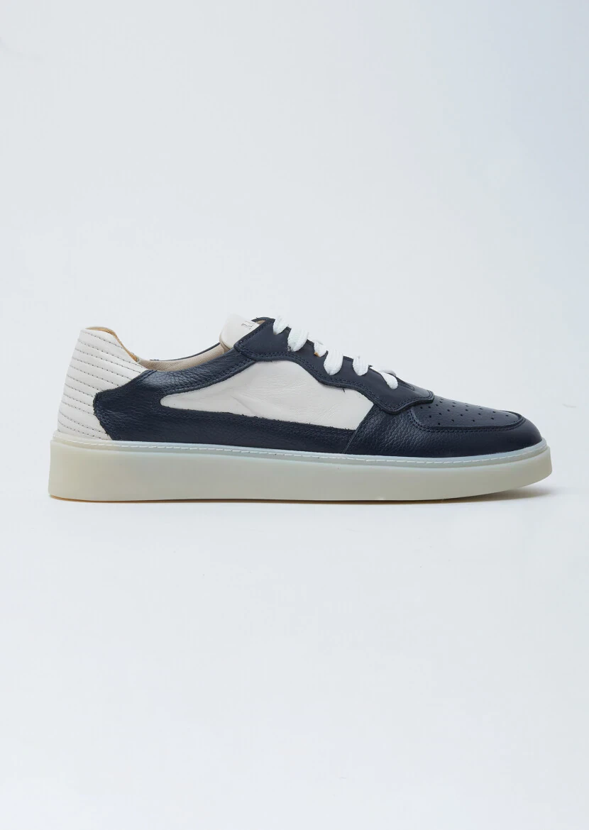 Navy Blue Leather Sport Sneaker - 1