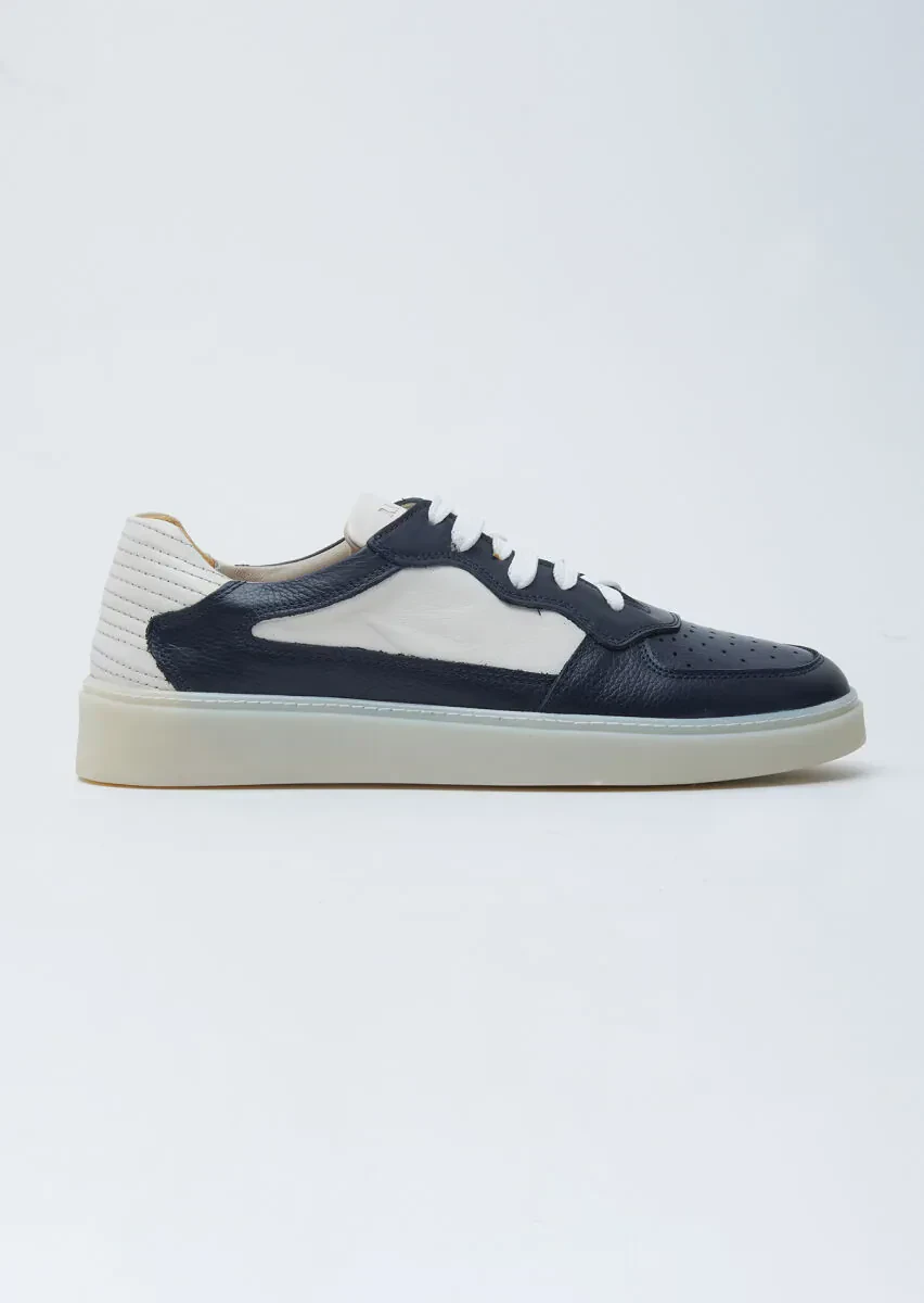 Navy Blue Leather Sport Sneaker - 1