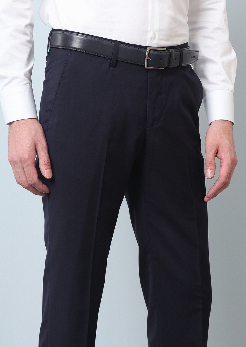 Navy Blue Material Classical 100% Wool Trousers - 3