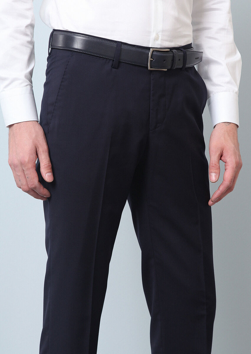 Navy Blue Material Classical 100% Wool Trousers - 3