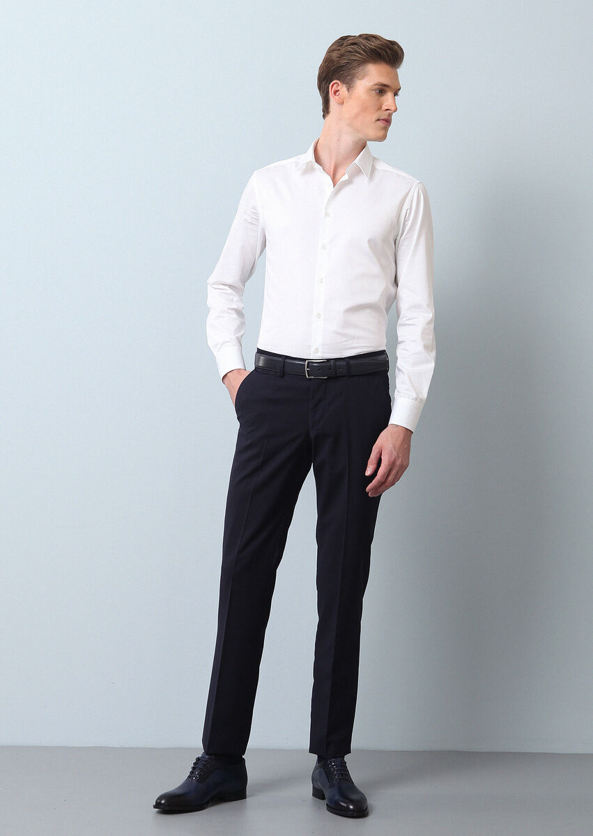 Navy Blue Material Classical 100% Wool Trousers - 4