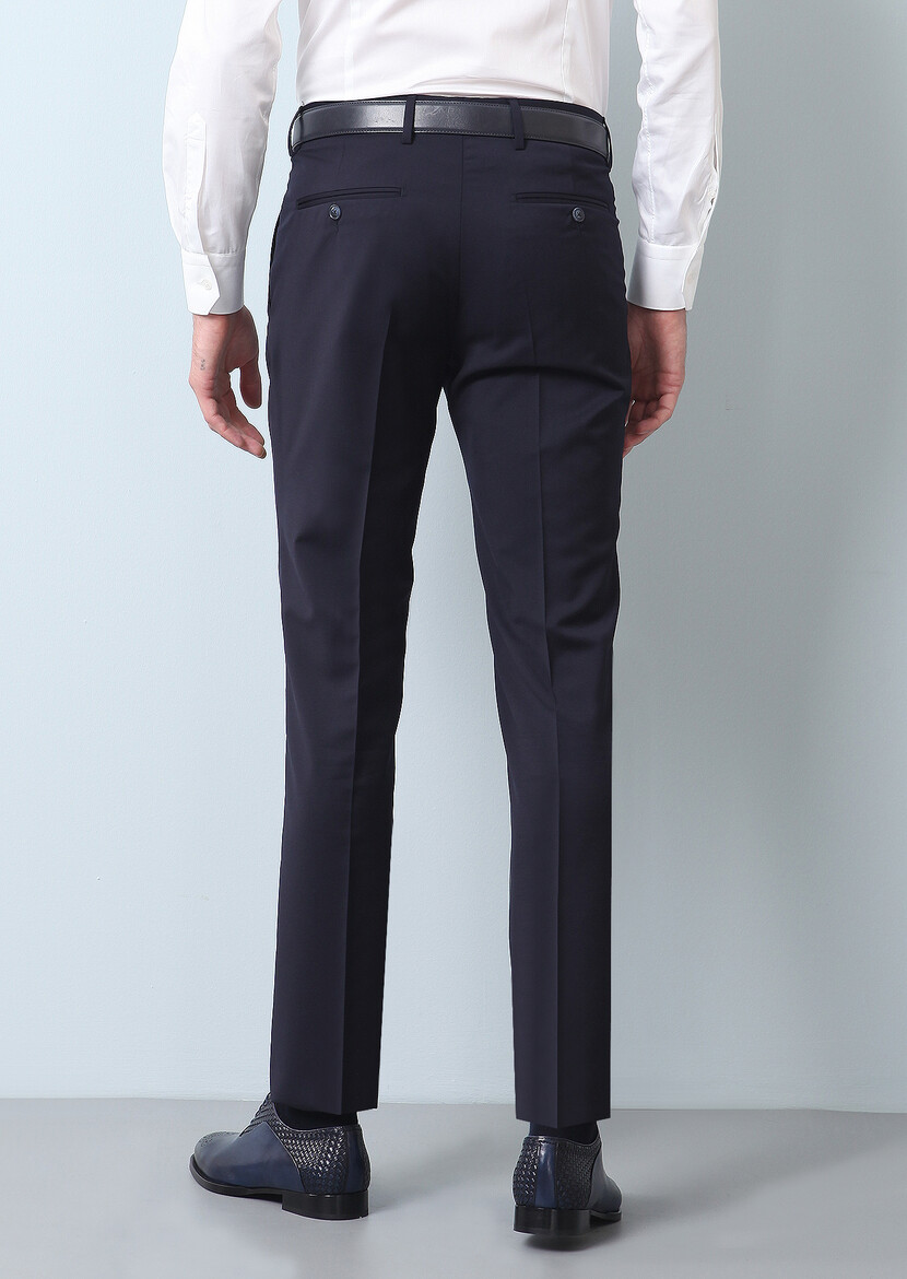 Navy Blue Material Classical 100% Wool Trousers - 5