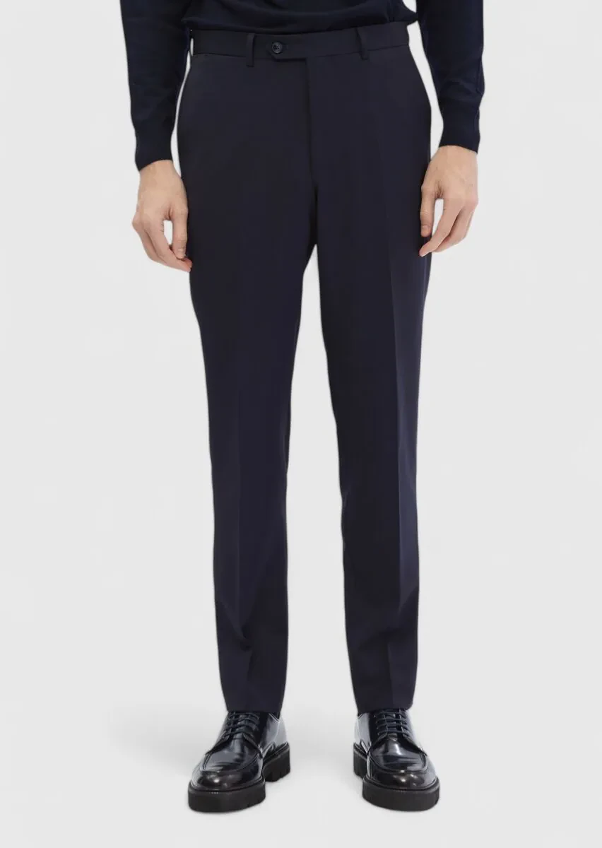 Navy Blue Material Classical 100% Wool Trousers - 1