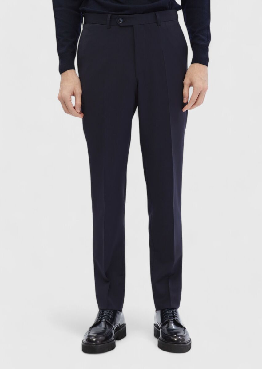 Navy Blue Material Classical 100% Wool Trousers - 2