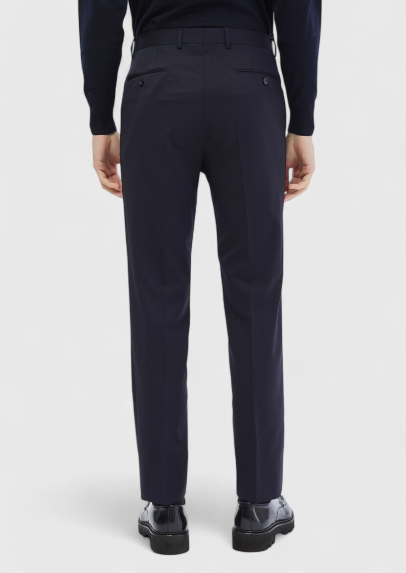 Navy Blue Material Classical 100% Wool Trousers - 4