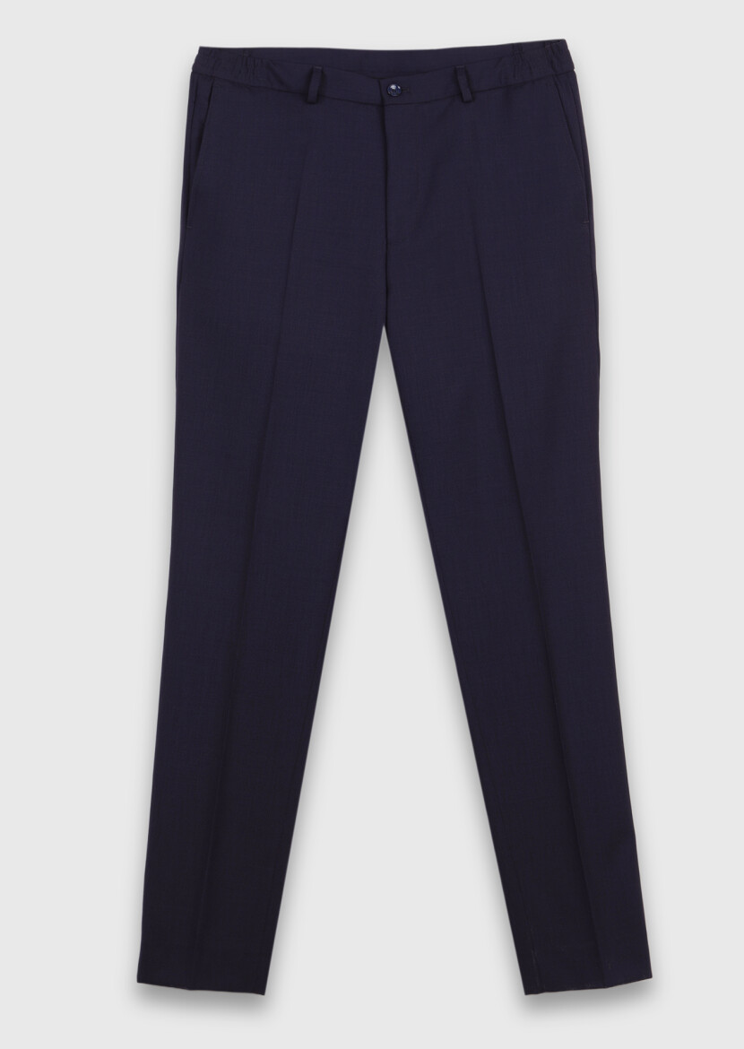 Navy Blue Material Comfort Fit Classical 100% Wool Trousers - 5