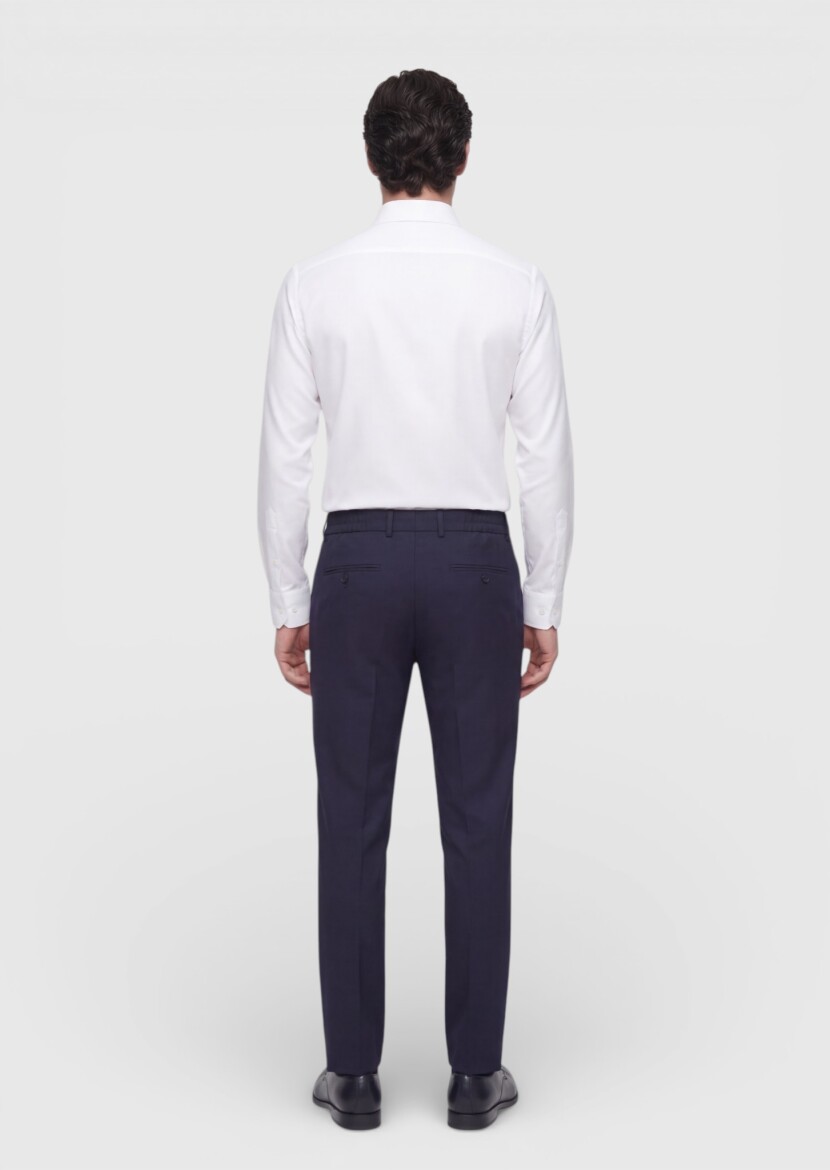 Navy Blue Material Comfort Fit Classical 100% Wool Trousers - 4