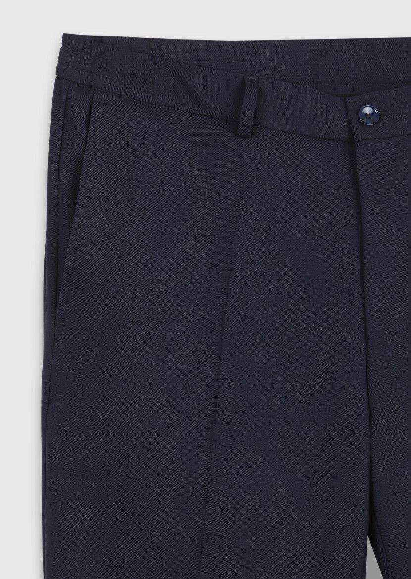 Navy Blue Material Comfort Fit Classical 100% Wool Trousers - 6