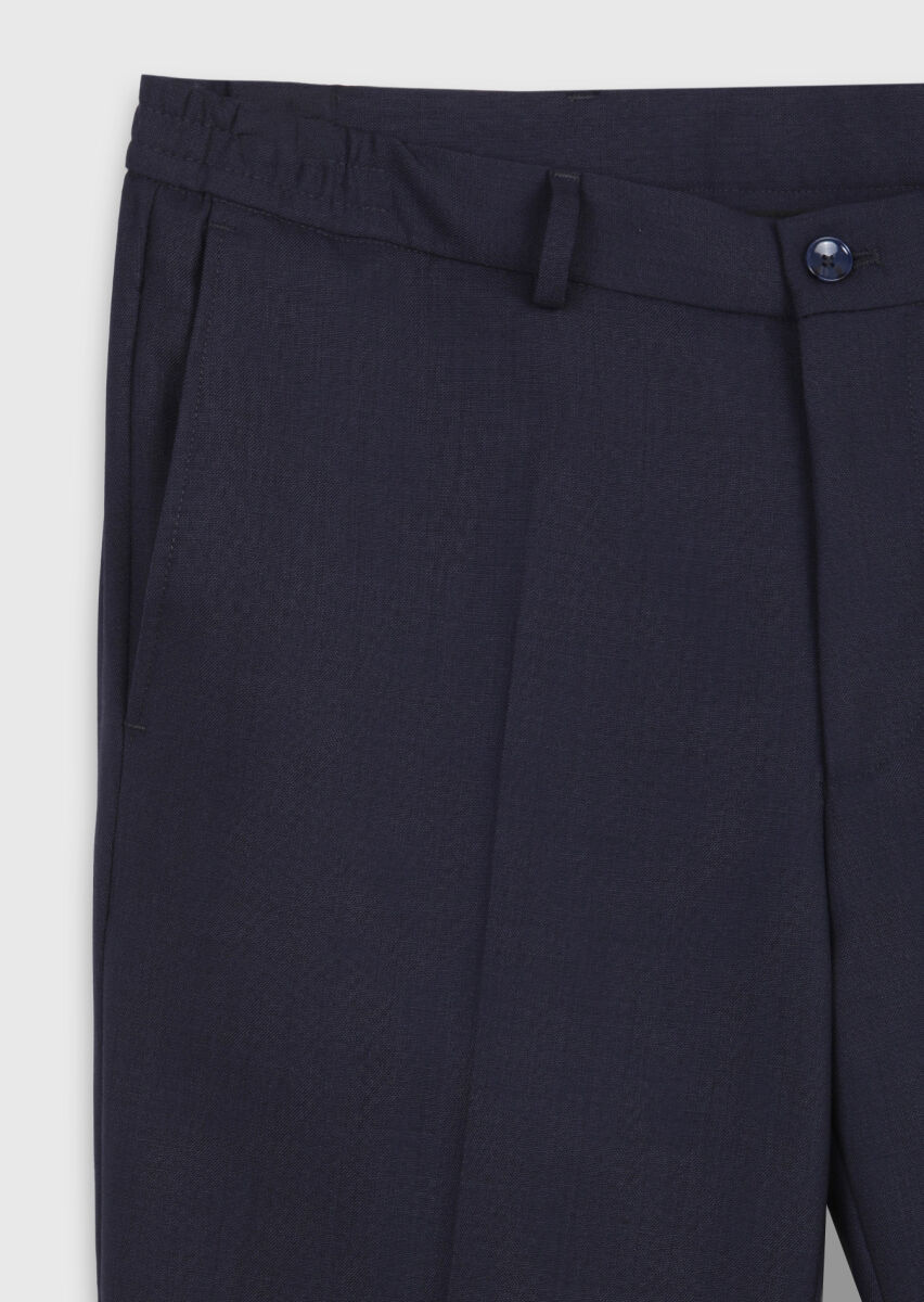 Navy Blue Material Comfort Fit Classical 100% Wool Trousers - 6