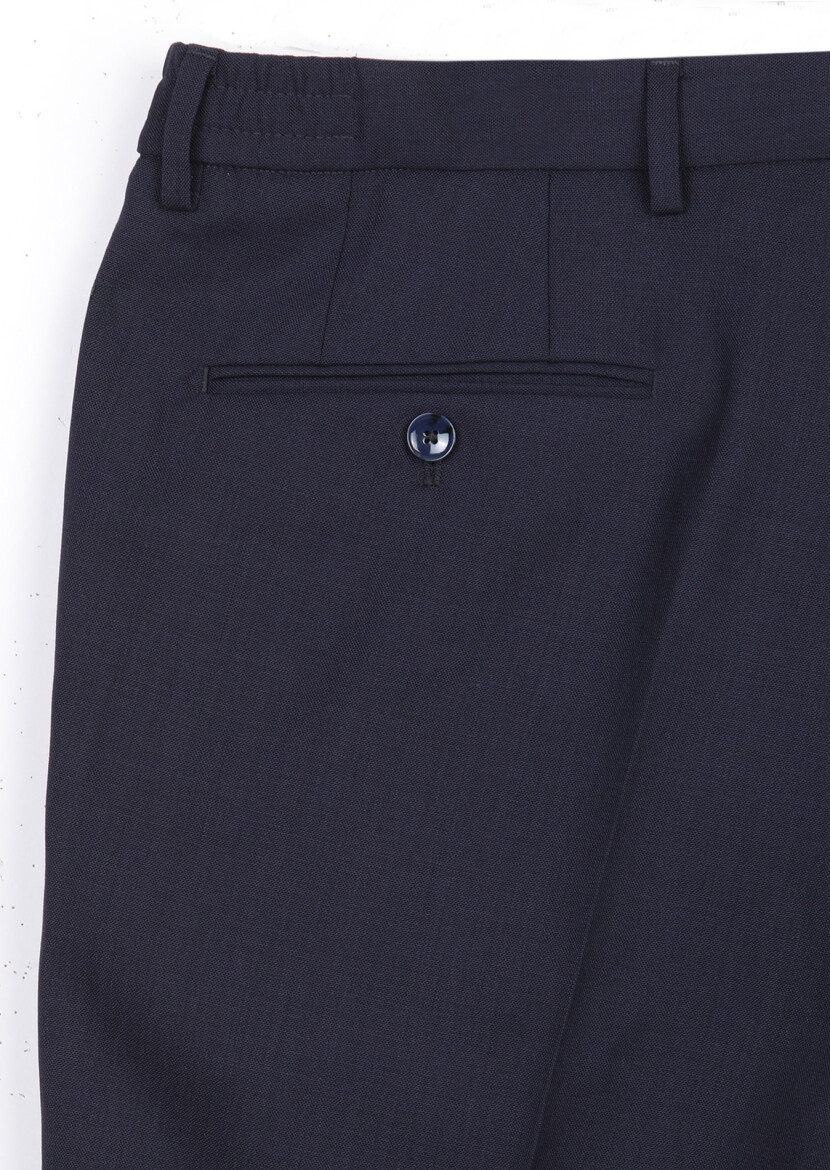 Navy Blue Material Comfort Fit Classical 100% Wool Trousers - 7