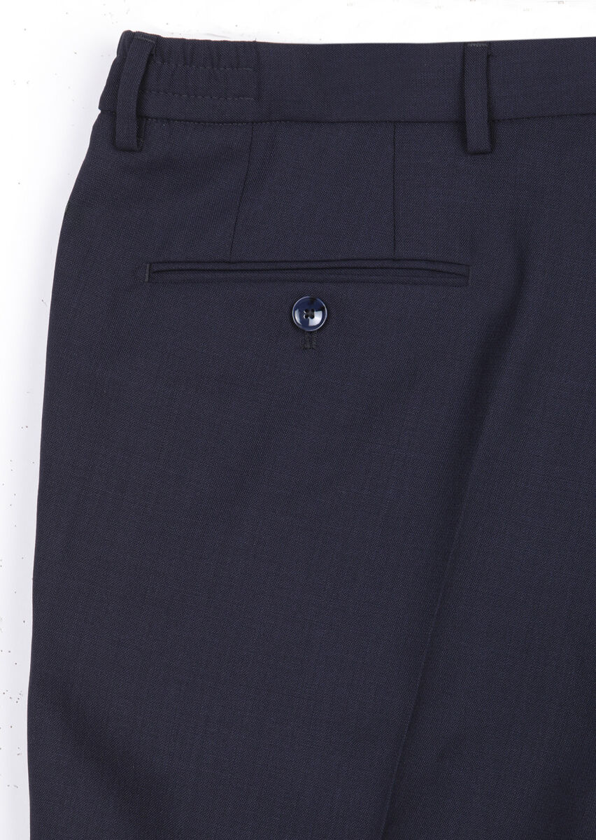 Navy Blue Material Comfort Fit Classical 100% Wool Trousers - 7
