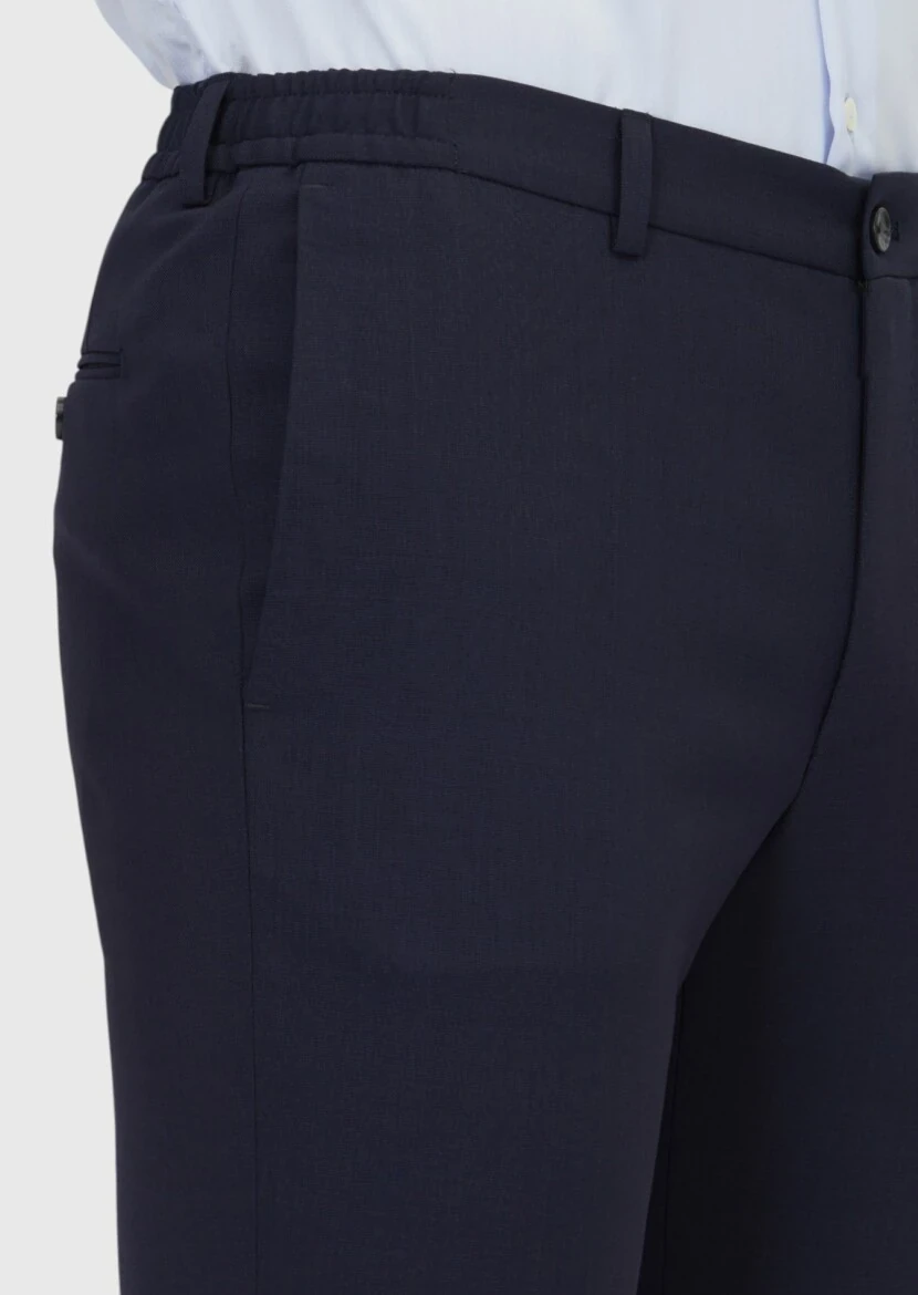 Navy Blue Material Comfort Fit Classical 100% Wool Trousers - 3