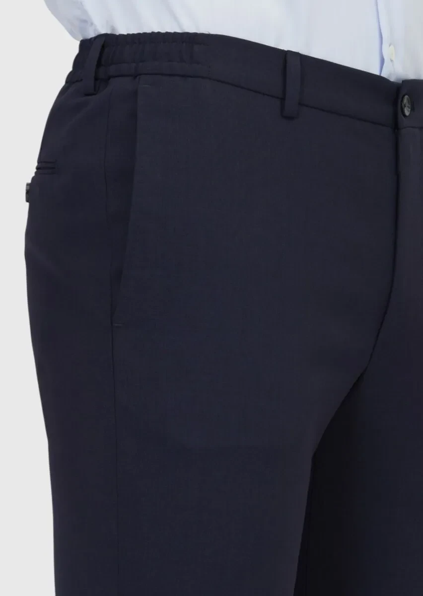 Navy Blue Material Comfort Fit Classical 100% Wool Trousers - 3