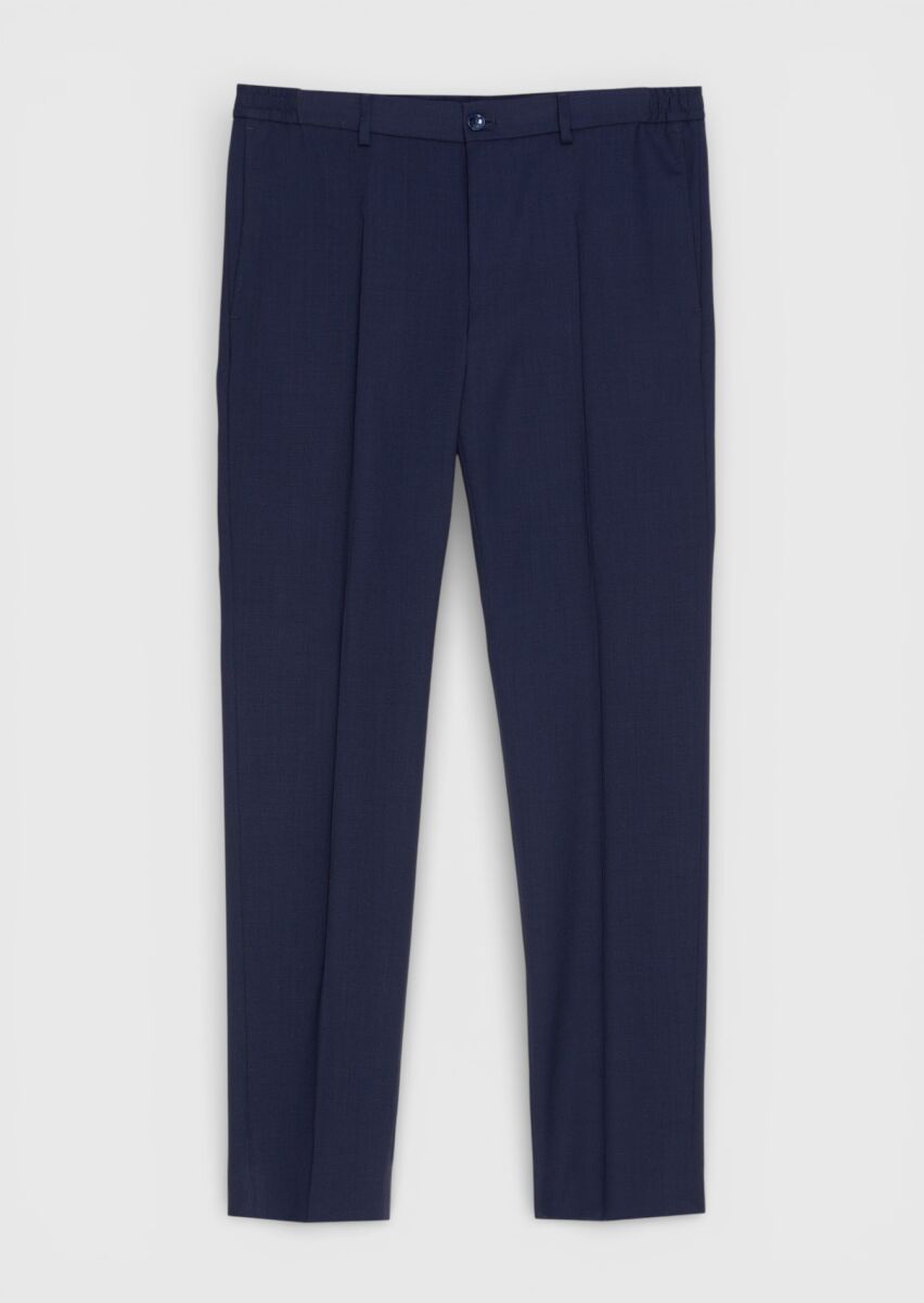 Navy Blue Material Comfort Fit Classical 100% Wool Trousers - 5