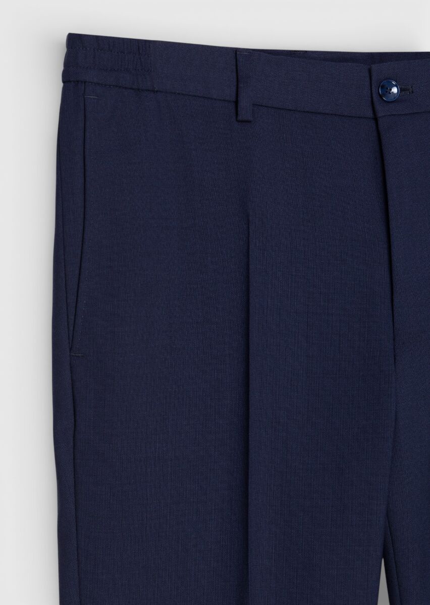 Navy Blue Material Comfort Fit Classical 100% Wool Trousers - 6