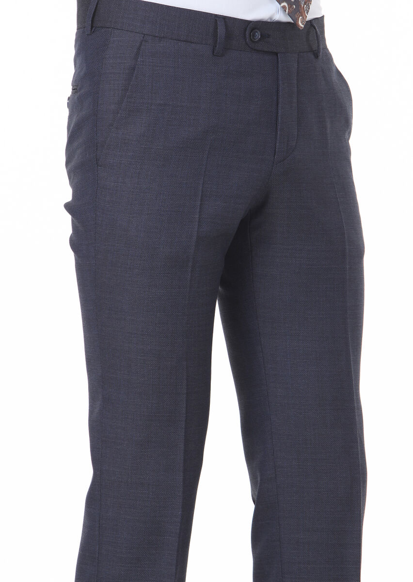 Navy Blue Material Modern Fit Classical 100% Wool Trousers - 3
