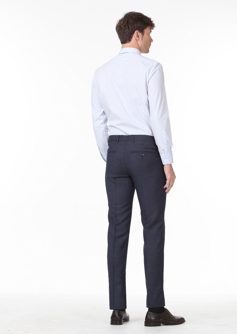 Navy Blue Material Modern Fit Classical 100% Wool Trousers - 4