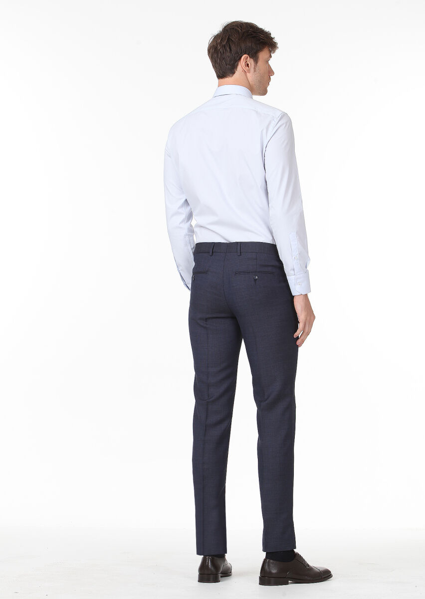 Navy Blue Material Modern Fit Classical 100% Wool Trousers - 4