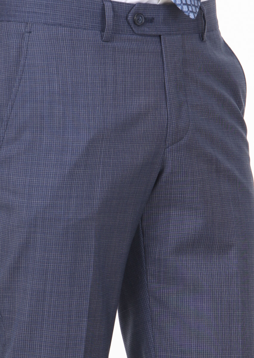 Navy Blue Material Modern Fit Classical 100% Wool Trousers - 3