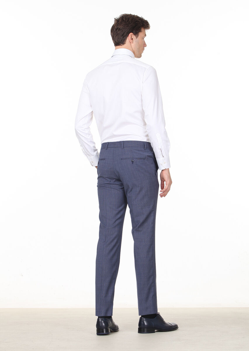 Navy Blue Material Modern Fit Classical 100% Wool Trousers - 4