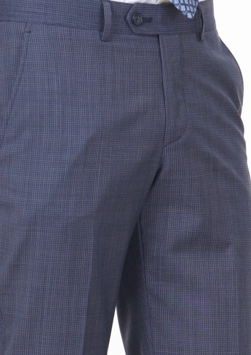 Navy Blue Material Modern Fit Classical 100% Wool Trousers - 3