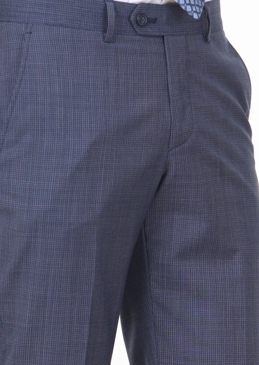 Navy Blue Material Modern Fit Classical 100% Wool Trousers - 3