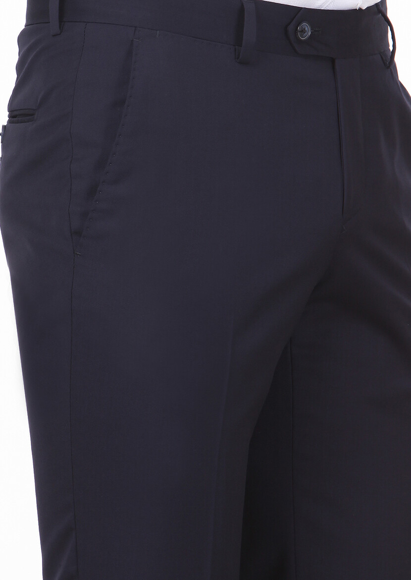 Navy Blue Material Modern Fit Classical 100% Wool Trousers - 3