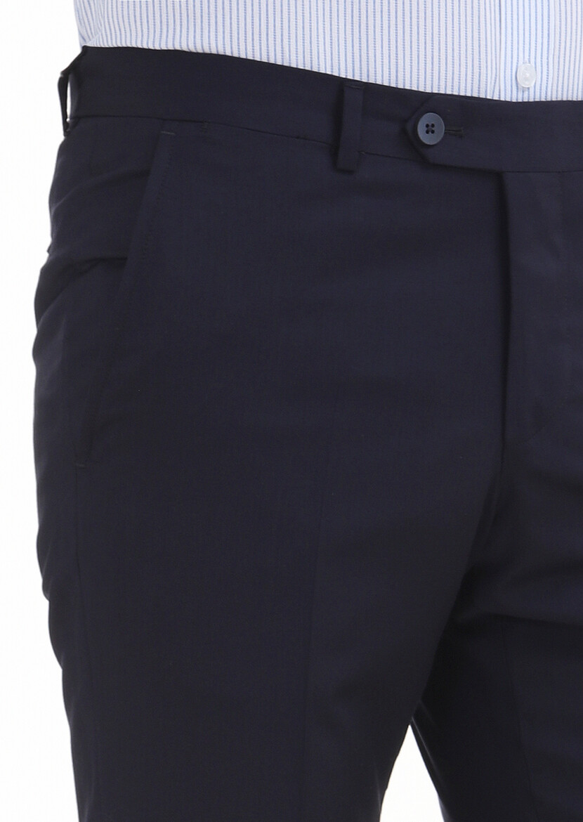 Navy Blue Material Modern Fit Classical 100% Wool Trousers - 3