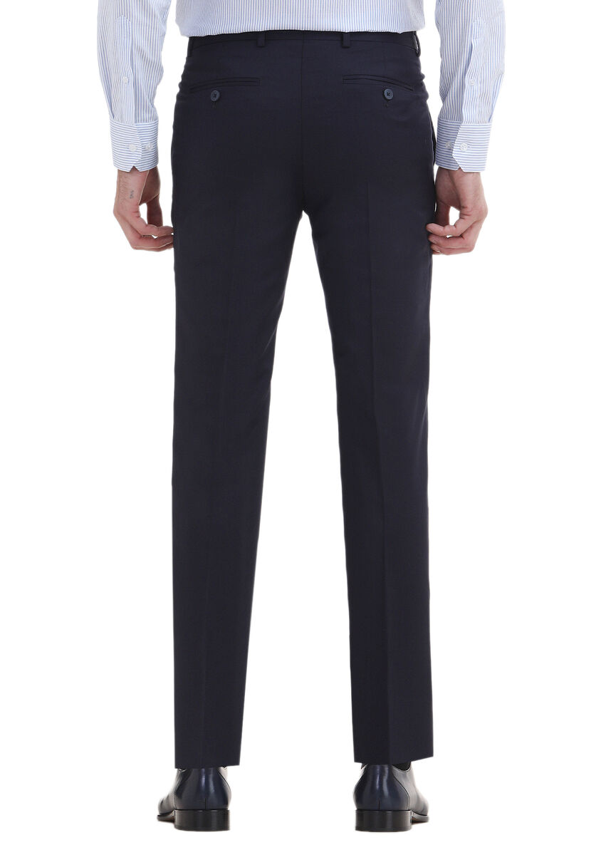 Navy Blue Material Modern Fit Classical 100% Wool Trousers - 4