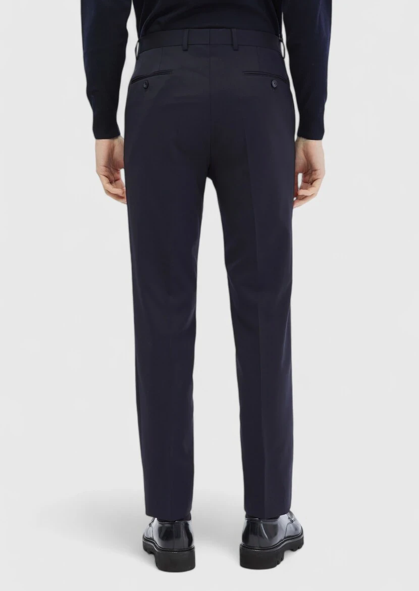 Navy Blue Material Modern Fit Classical 100% Wool Trousers - 3