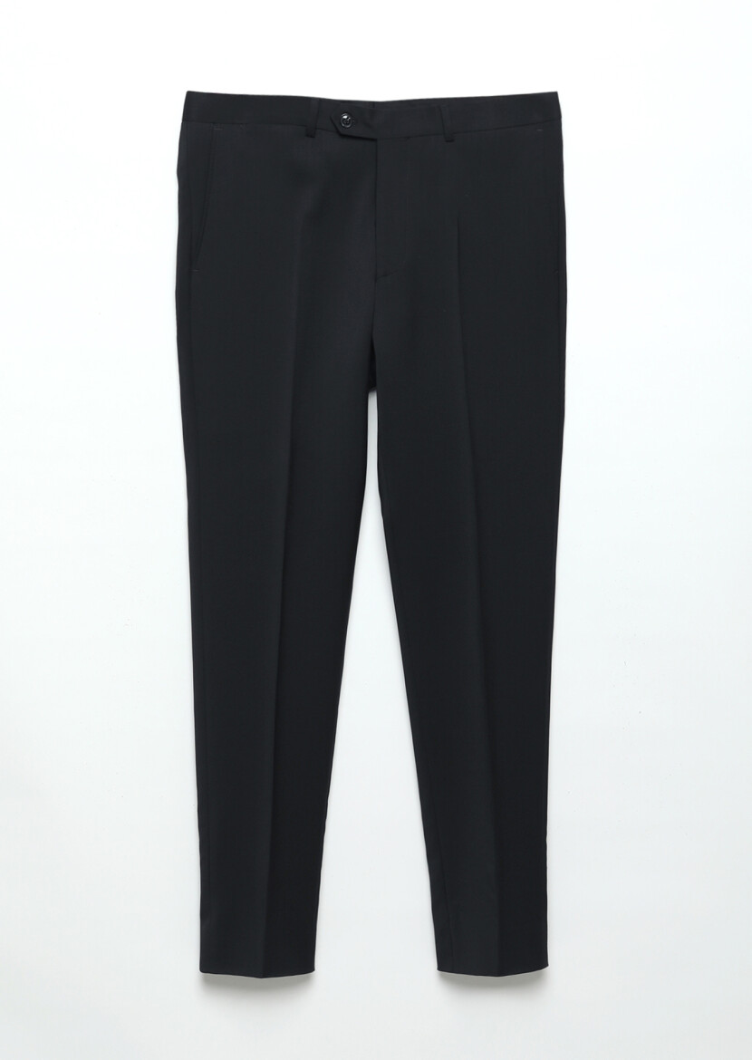 Navy Blue Material Modern Fit Classical 100% Wool Trousers - 4