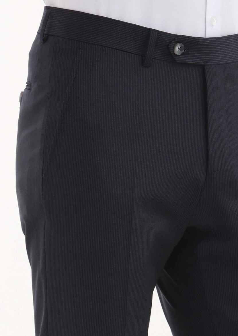 Navy Blue Material Modern Fit Classical Wool Blended Trousers - 3