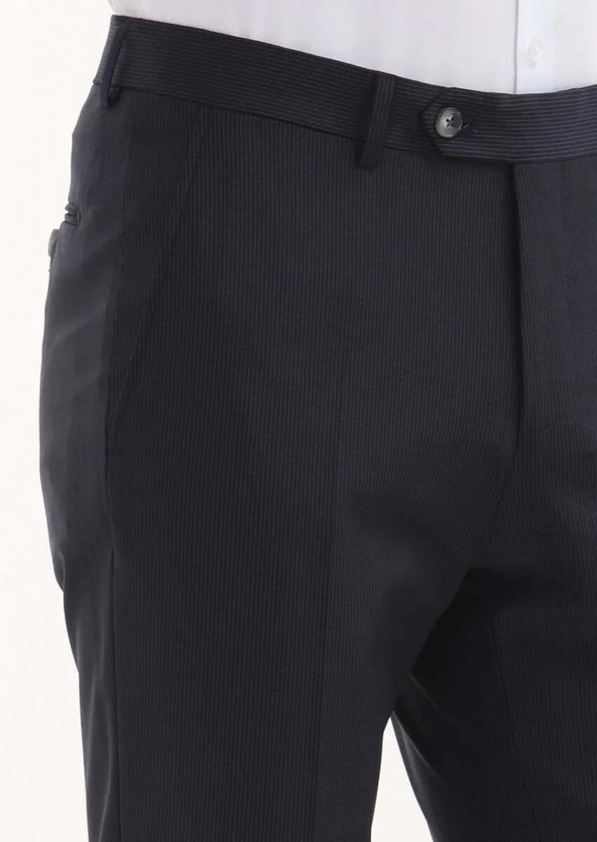 Navy Blue Material Modern Fit Classical Wool Blended Trousers - 3
