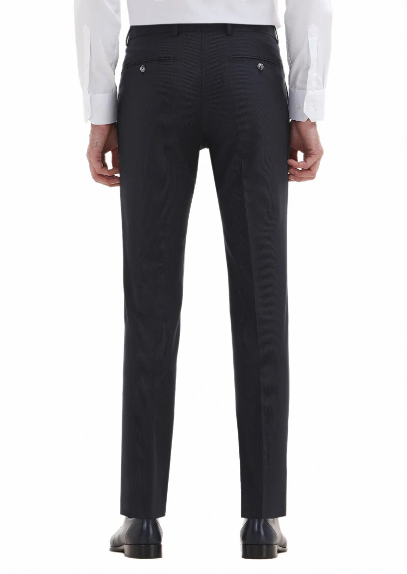 Navy Blue Material Modern Fit Classical Wool Blended Trousers - 4