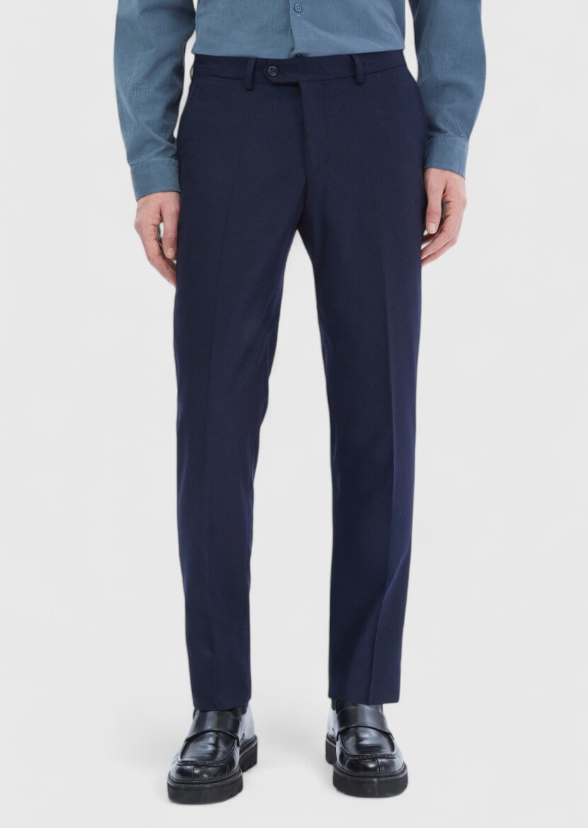 Navy Blue Material Modern Fit Classical Wool Blended Trousers - 2